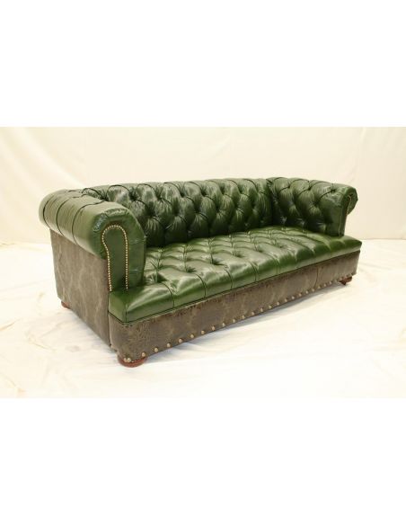 High End Furnishings, Green Leather Tufted sofa 44