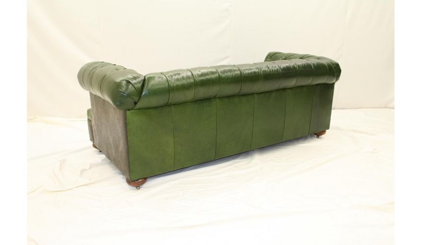 High End Furnishings, Green Leather Tufted sofa 44