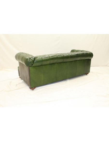 High End Furnishings, Green Leather Tufted sofa 44