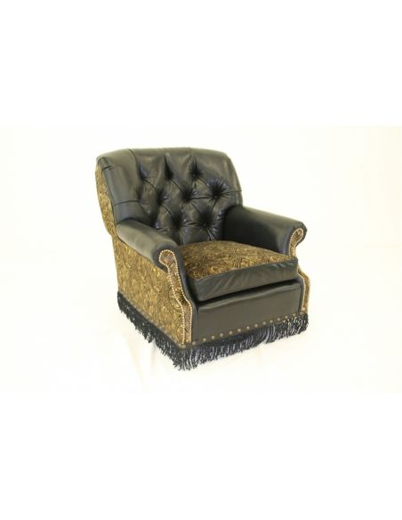 High style furniture swivel rocker chair with twisted leather fringe