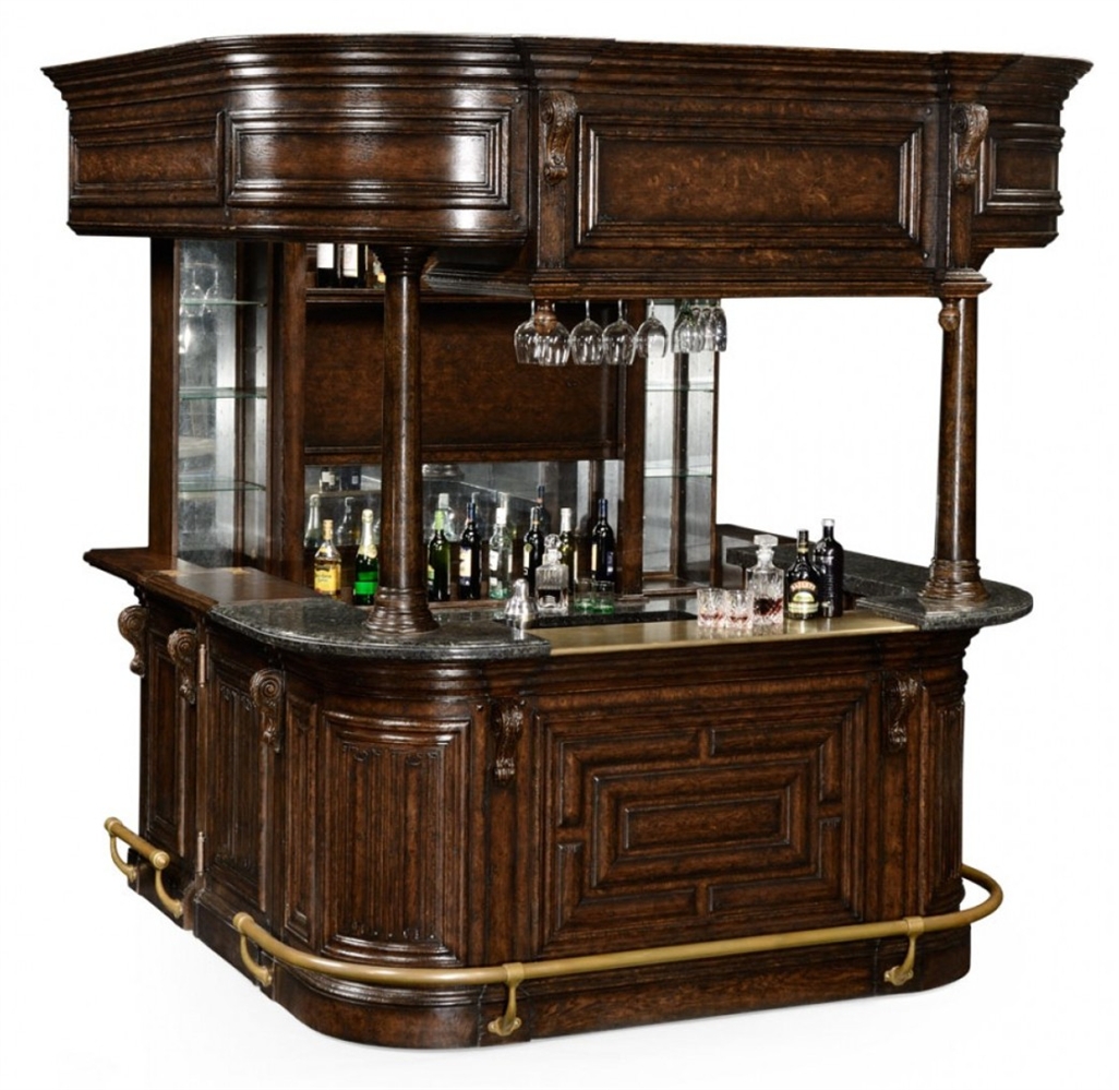 Home Bar Furniture Home bar. Oak wood, granite top with brass rail and canopy