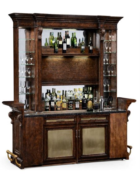 Home Bar Furniture Home bar. Oak wood, granite top with brass rail and canopy