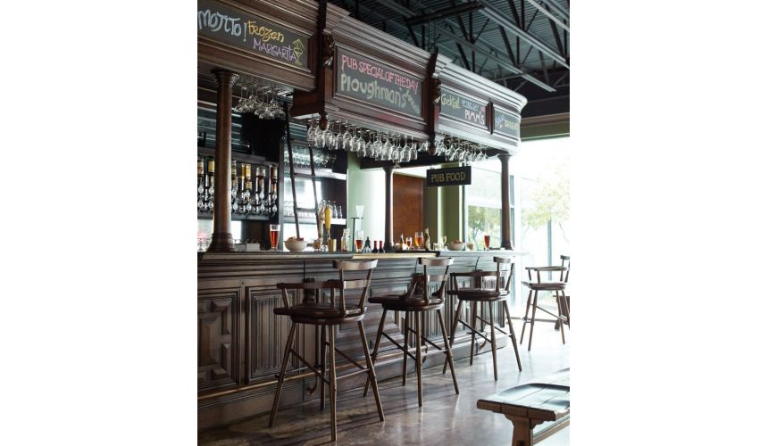 Home Bar Furniture Home bar. Oak wood, granite top with brass rail and canopy