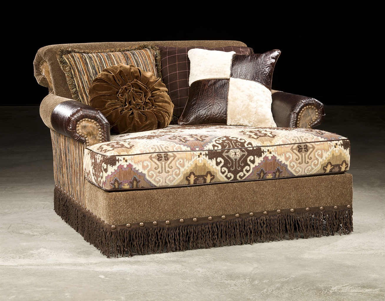 SETTEES, CHAISE, BENCHES Trendy Ikat fabric with leather Chaise