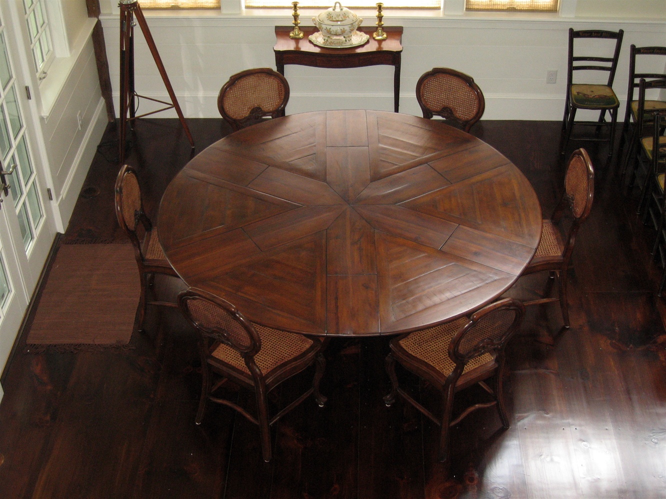 walnut round dining table set