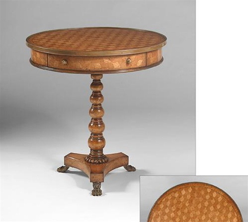 Round & Oval Side Tables Occasional-table-parquetry-w-brass-feet