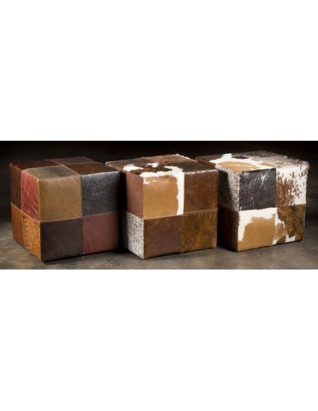 Leather patches cube ottoman. 213