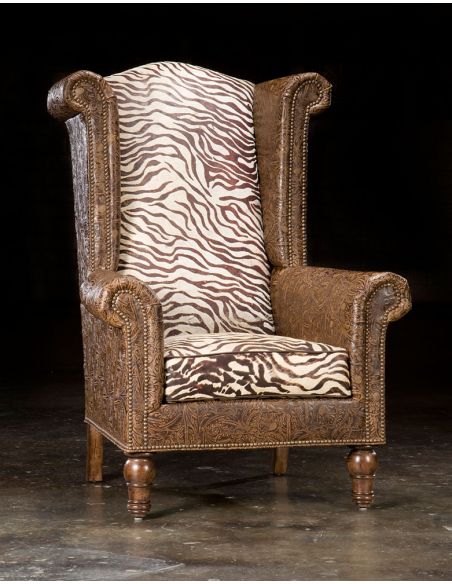 Leather and Zebra High back Chair