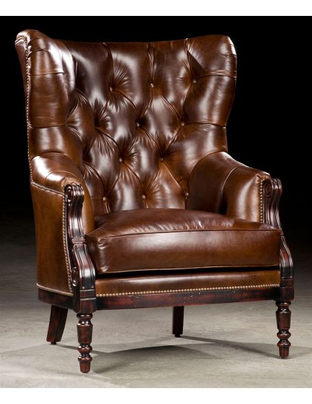 Library chair, leather tufted high back. 97
