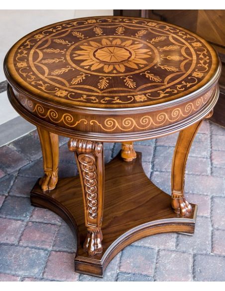 Fine marquetry work on this round side table