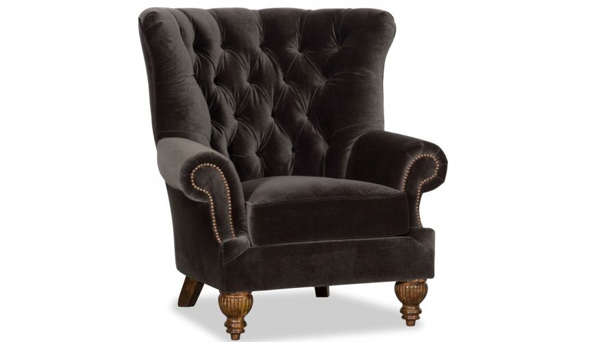 Luxury Leather & Upholstered Furniture Armchair with Tufted Backrest