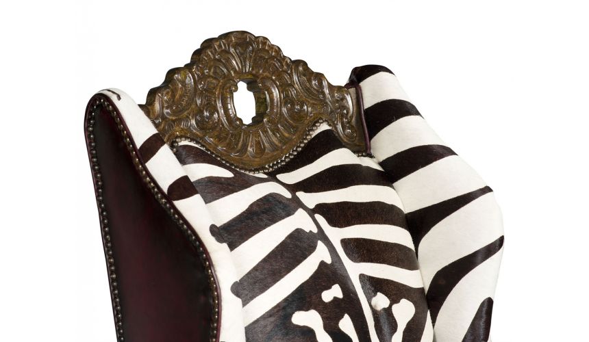 Luxury Leather & Upholstered Furniture Wingback Throne Club Chair Zebra Design