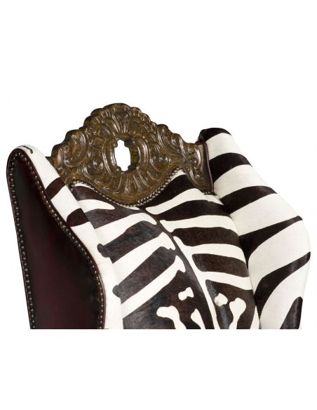 Luxury Leather & Upholstered Furniture Wingback Throne Club Chair Zebra Design