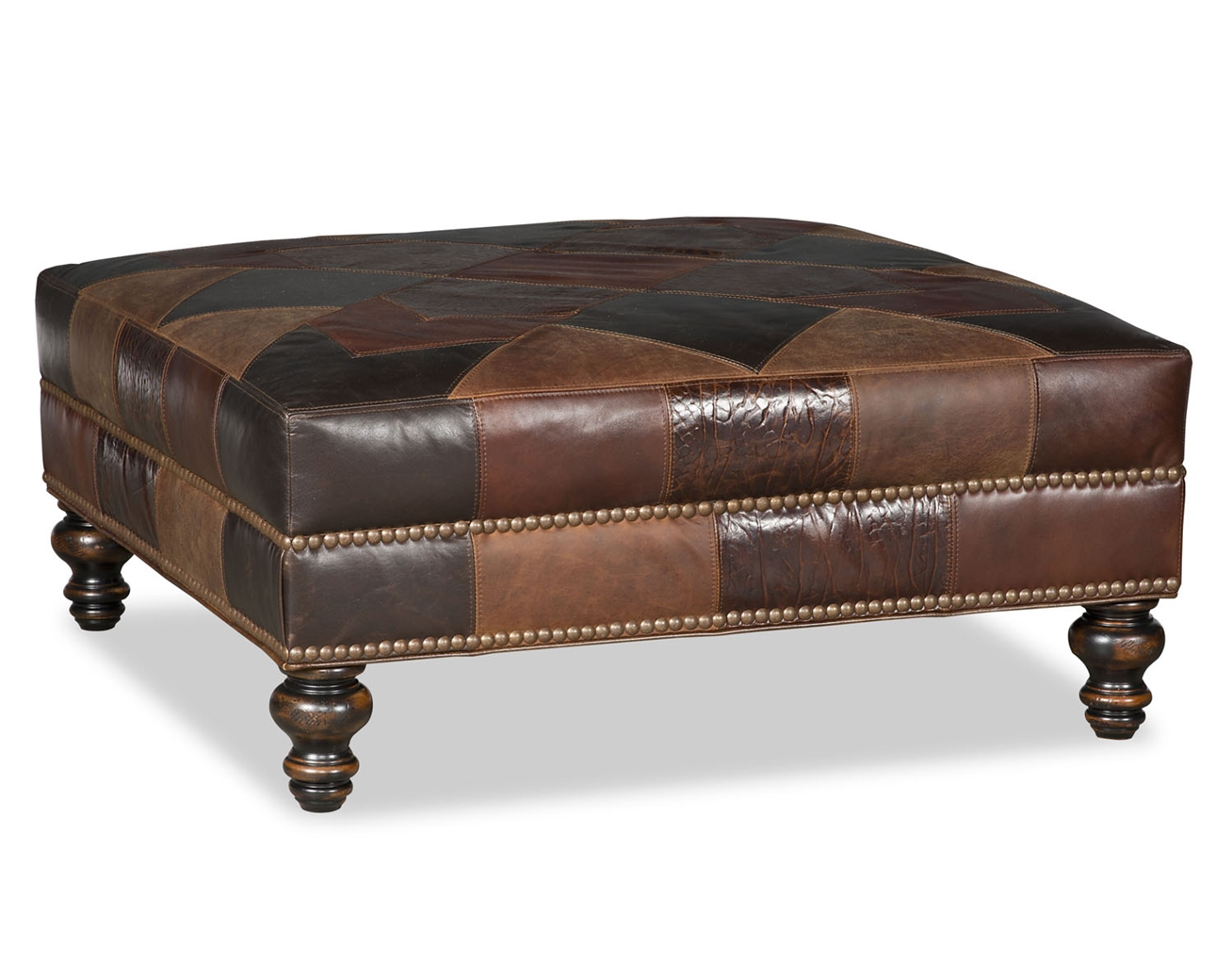 Luxury Leather & Upholstered Furniture Checkered Small Ottoman Bench
