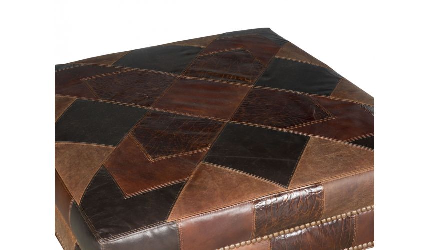 Luxury Leather & Upholstered Furniture Checkered Small Ottoman Bench