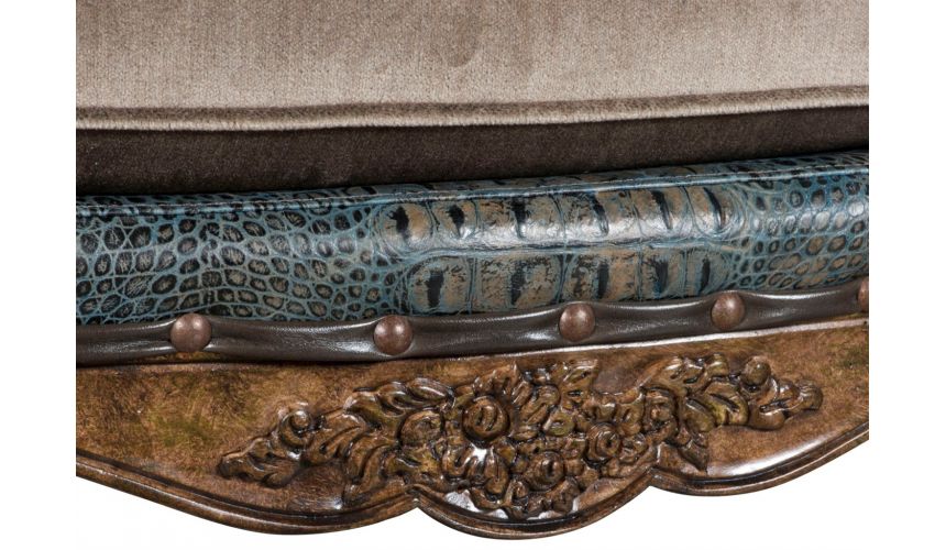 Luxury Leather & Upholstered Furniture Teal and Brown Chintz Lounge Chair