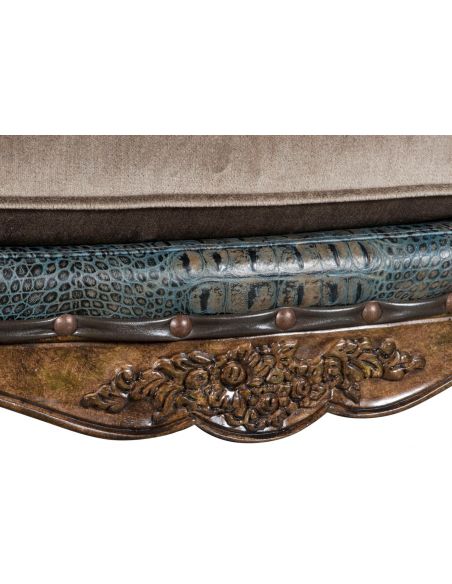 Luxury Leather & Upholstered Furniture Teal and Brown Chintz Lounge Chair