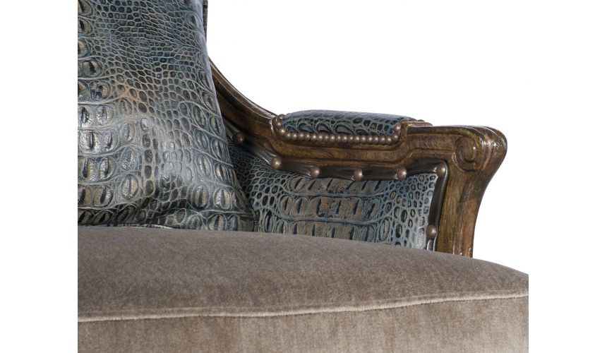 Luxury Leather & Upholstered Furniture Teal and Brown Chintz Lounge Chair