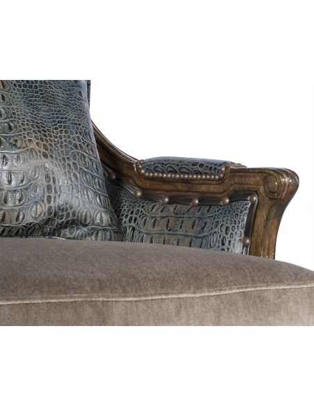 Luxury Leather & Upholstered Furniture Teal and Brown Chintz Lounge Chair