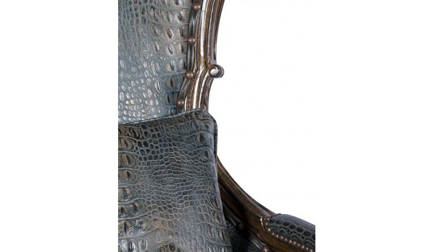 Luxury Leather & Upholstered Furniture Teal and Brown Chintz Lounge Chair