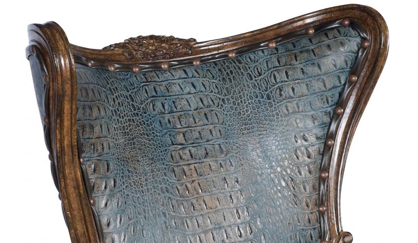 Luxury Leather & Upholstered Furniture Teal and Brown Chintz Lounge Chair