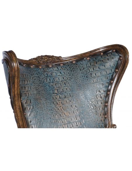 Luxury Leather & Upholstered Furniture Teal and Brown Chintz Lounge Chair