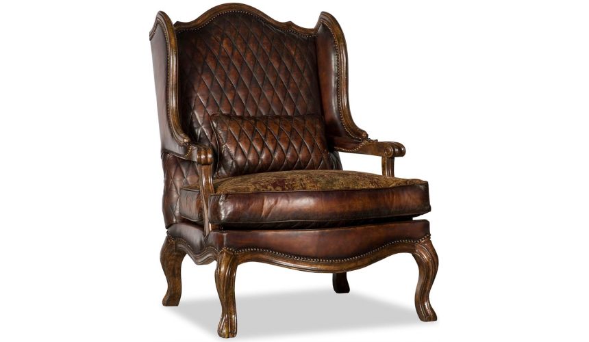 Luxury Leather & Upholstered Furniture Brown Wingback Club Armchair