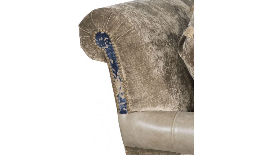 Luxury Leather & Upholstered Furniture Fabric Sofa with Floral Design Work