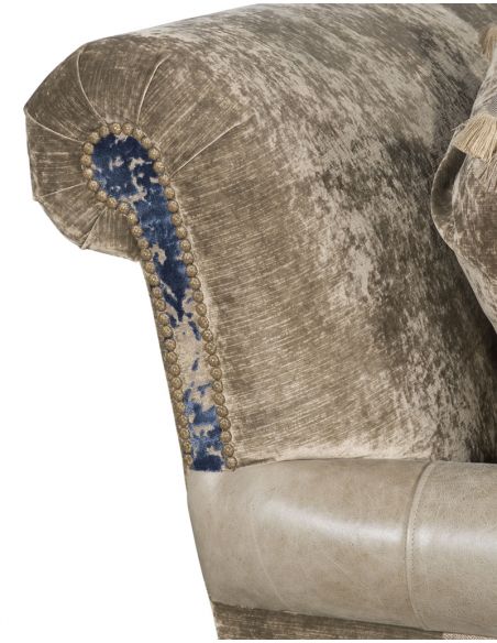 Luxury Leather & Upholstered Furniture Fabric Sofa with Floral Design Work