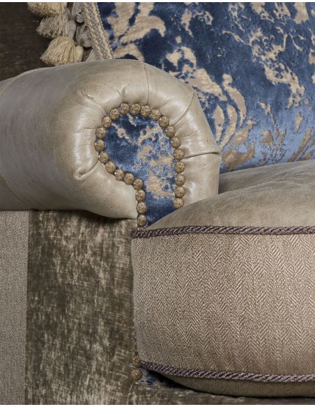 Luxury Leather & Upholstered Furniture Fabric Sofa with Floral Design Work