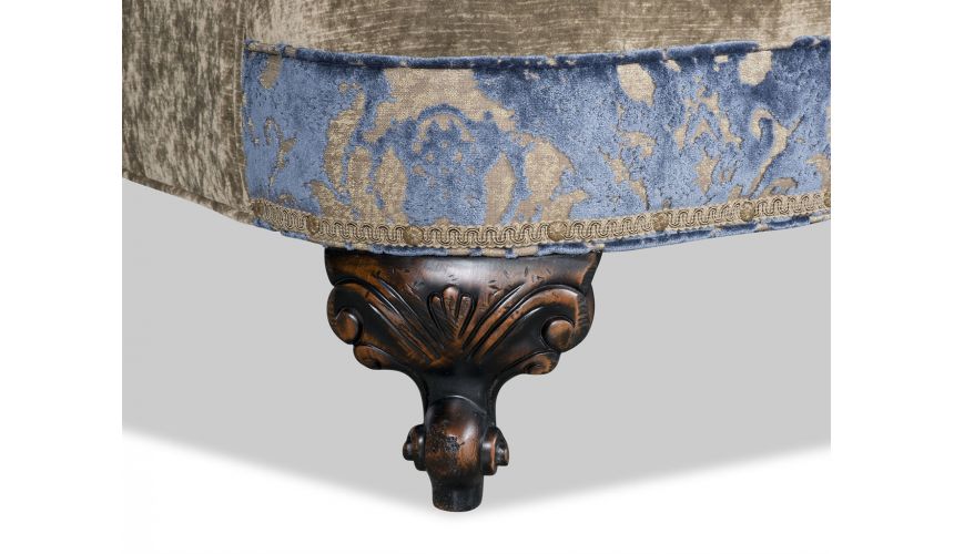 Luxury Leather & Upholstered Furniture Fabric Sofa with Floral Design Work