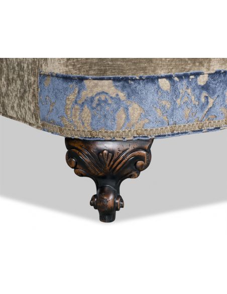 Luxury Leather & Upholstered Furniture Fabric Sofa with Floral Design Work