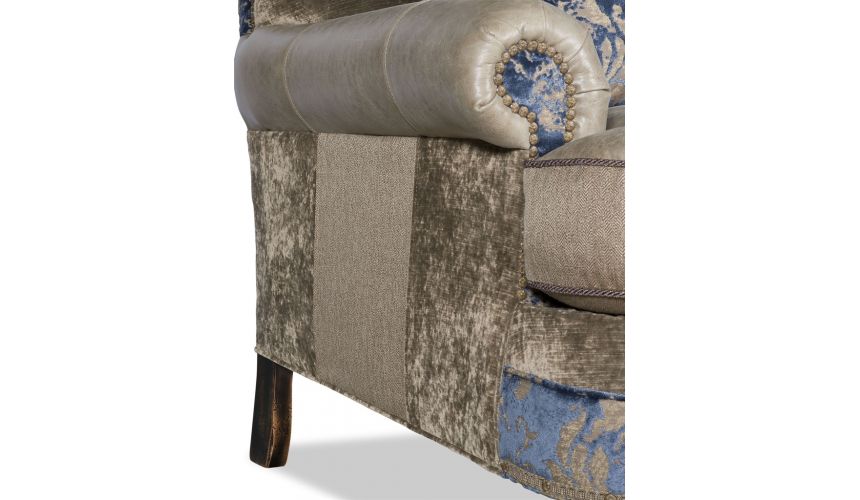 Luxury Leather & Upholstered Furniture Fabric Sofa with Floral Design Work