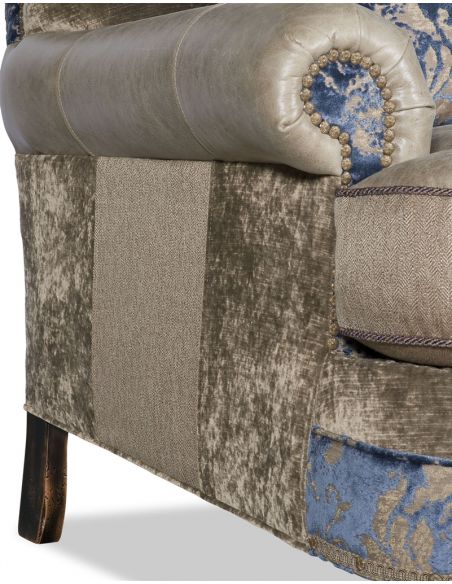 Luxury Leather & Upholstered Furniture Fabric Sofa with Floral Design Work