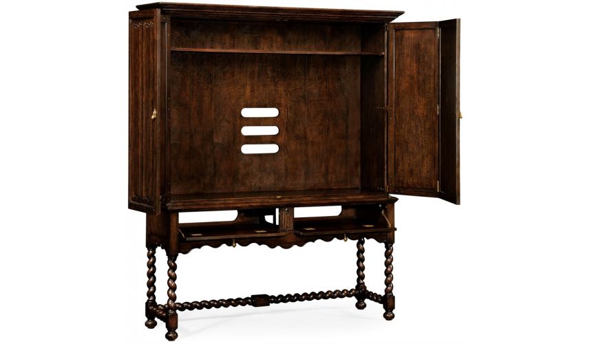 Entertainment Centers, TV Consoles, Pop Ups Dark Oak TV Entertainment Cabinet with Twisted Legs