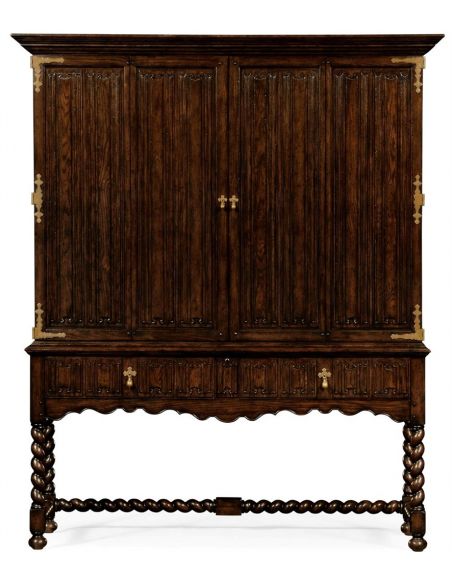 Entertainment Centers, TV Consoles, Pop Ups Dark Oak TV Entertainment Cabinet with Twisted Legs