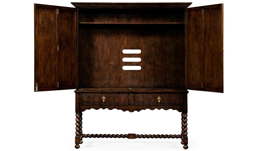 Entertainment Centers, TV Consoles, Pop Ups Dark Oak TV Entertainment Cabinet with Twisted Legs