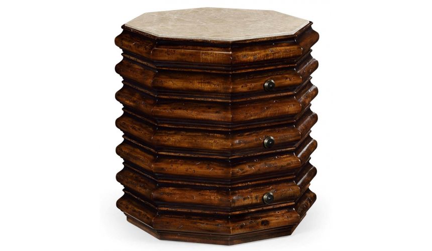 Country Style Octagonal Ridged Brown End Table