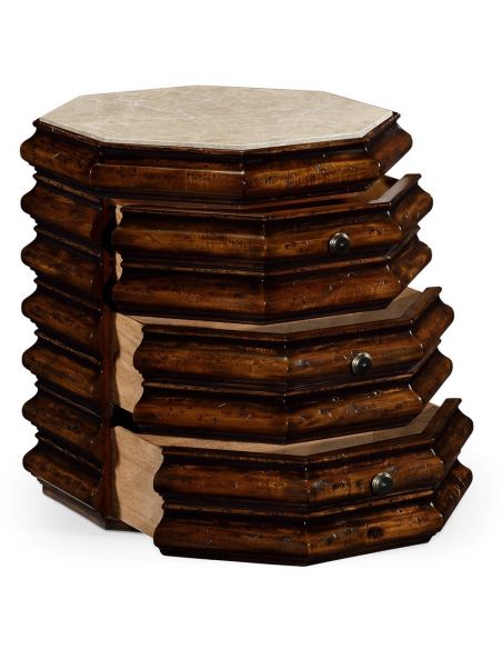 Country Style Octagonal Ridged Brown End Table