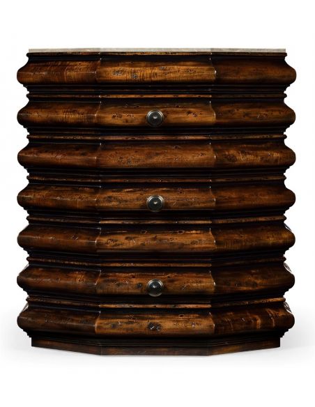 Country Style Octagonal Ridged Brown End Table