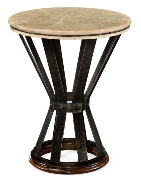 Dark Marble Top Round Coffee Table with Iron Base