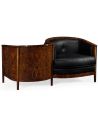 CHAIRS, Leather, Upholstered, Accent Biedermeier Style Serpentine Loveseat with Black Upholstery