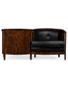 CHAIRS, Leather, Upholstered, Accent Biedermeier Style Serpentine Loveseat with Black Upholstery