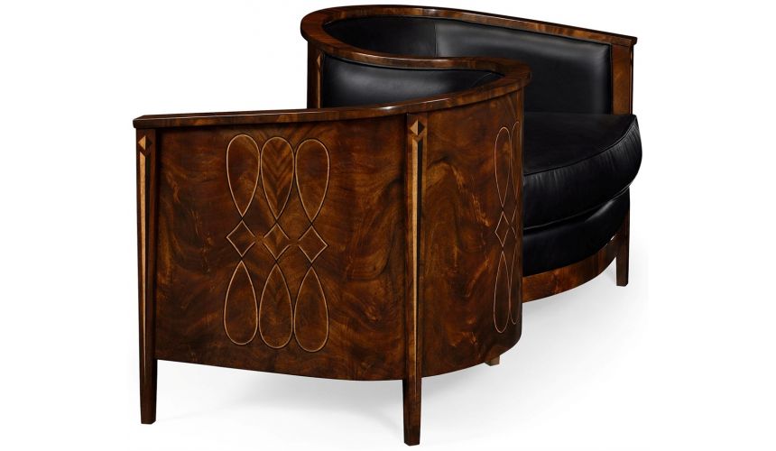 CHAIRS, Leather, Upholstered, Accent Biedermeier Style Serpentine Loveseat with Black Upholstery