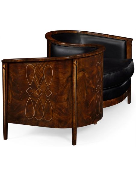 CHAIRS, Leather, Upholstered, Accent Biedermeier Style Serpentine Loveseat with Black Upholstery