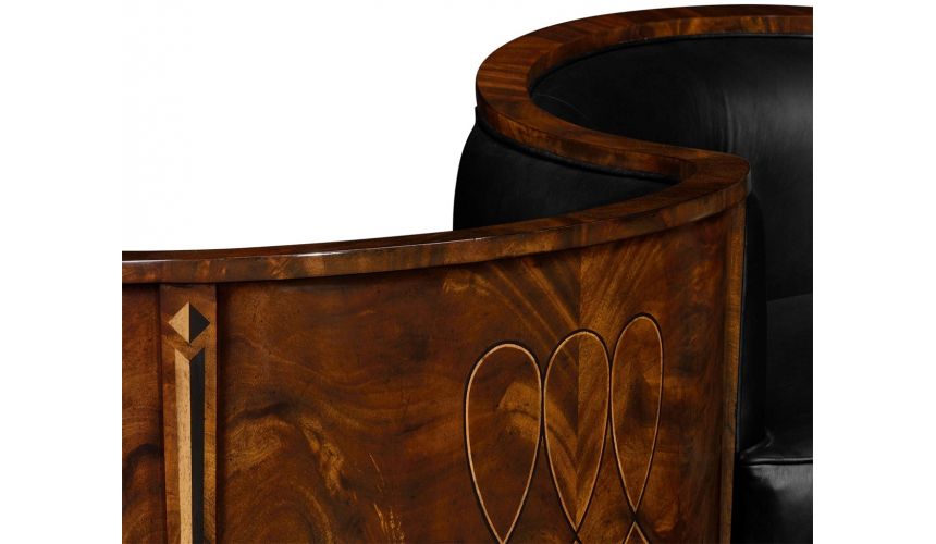 CHAIRS, Leather, Upholstered, Accent Biedermeier Style Serpentine Loveseat with Black Upholstery