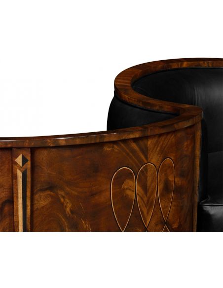 CHAIRS, Leather, Upholstered, Accent Biedermeier Style Serpentine Loveseat with Black Upholstery