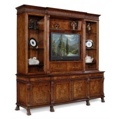 Entertainment Centers, TV Consoles, Pop Ups King Size Breakfront Walnut Television Cabinet