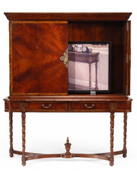 Entertainment Centers, TV Consoles, Pop Ups Tall Mahogany TV Unit with 4 Paneled Doors