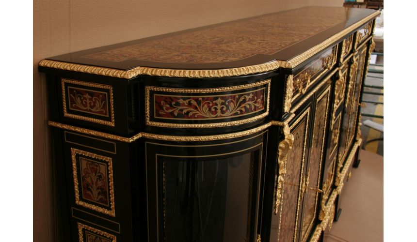 Breakfronts & China Cabinets Luxury breakfront cabinet. King Louis Collection Boulle marquetry work.